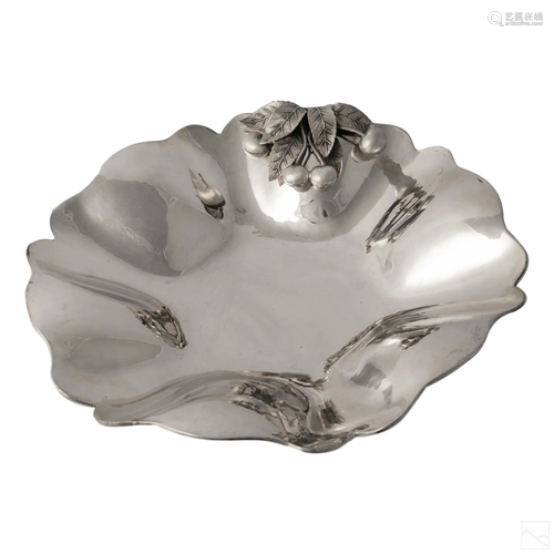 800 Silver Round Cherry Leaf Centerpiece Bowl 862g