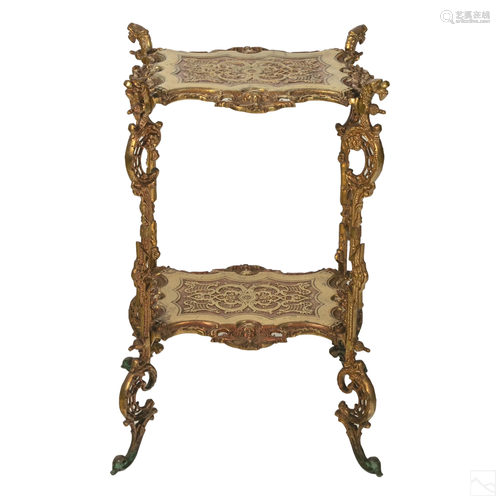 Victorian Bronze Ornate Antique 2 Tier Table Stand