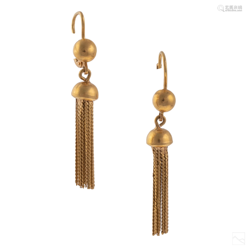 18K Yellow Gold Ladies VTG Fringe Tassel Earrings