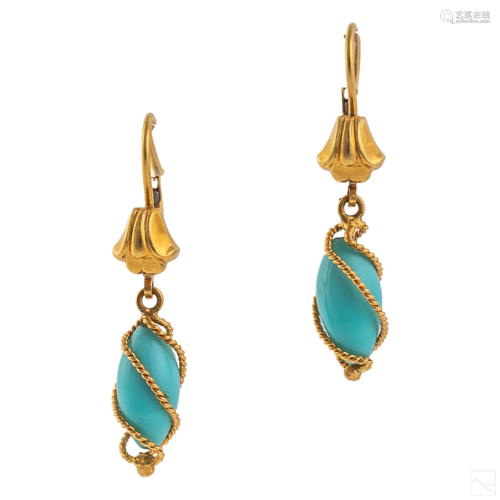 18K Gold Corletto Italian Turquoise Bead Earrings