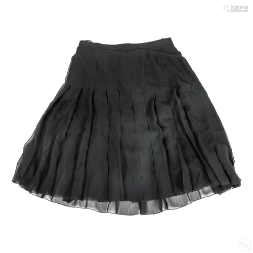 Chanel Knee Length Black Silk Fully Pleated Skirt