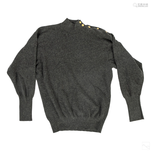 Chanel Designer Gray Cashmere Turtleneck Sweater M