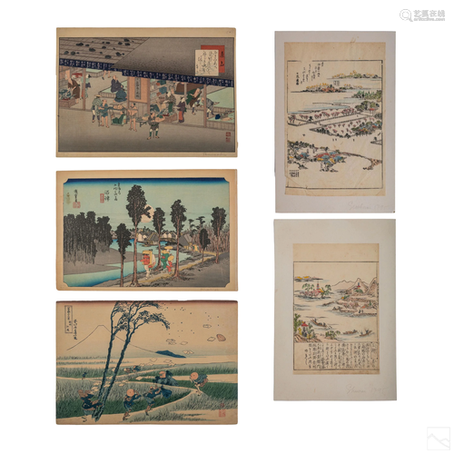 Japanese Antique Ukiyo E Woodblock Art Print Group