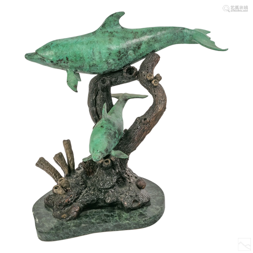 Bronze Dolphin Fish Reef Marine Wildlife Sculpture