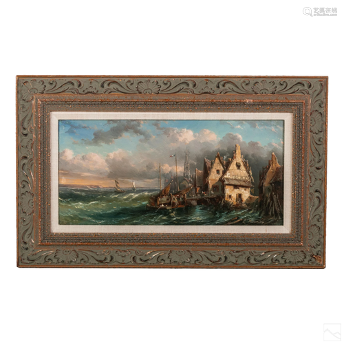 Charles Kuwasseg 1838-1904 Port Seascape Painting