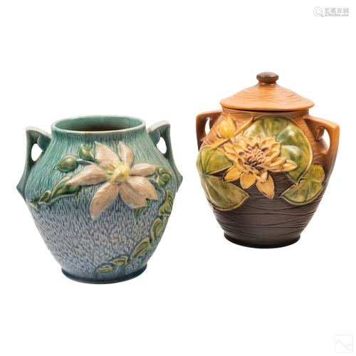 Roseville Art Pottery Water Lily and Clematis Jars