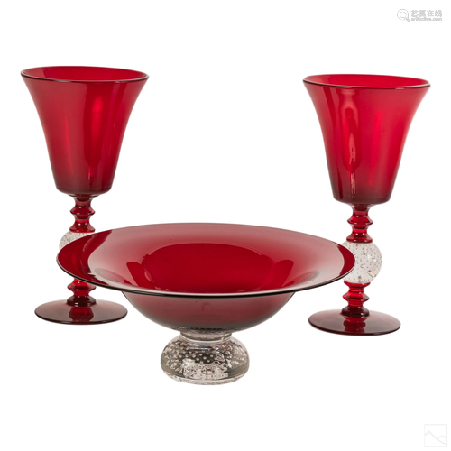 Pairpoint Mt. Washington 3 PC Ruby Red Console Set