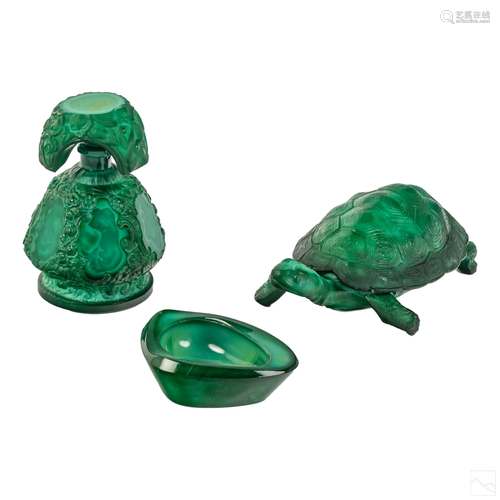 Bohemian Czech Art Deco Malachite Glass Collection