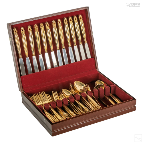 64 Pc Godinger Old Copenhagen Gold Plated Flatware