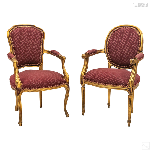 French Victorian Style Maroon Upholstered Chairs