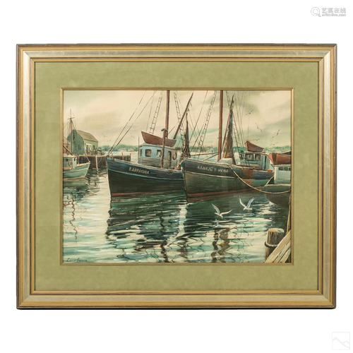 Louis Sylvia 1911-1987 Harbor Watercolor Painting