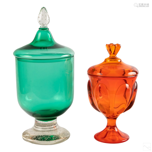 Mt. Washington & Viking Glass Covered Candy Dishes