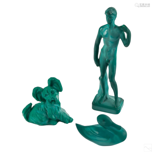 Bohemian Czech Green Malachite Glass Figurine LOT