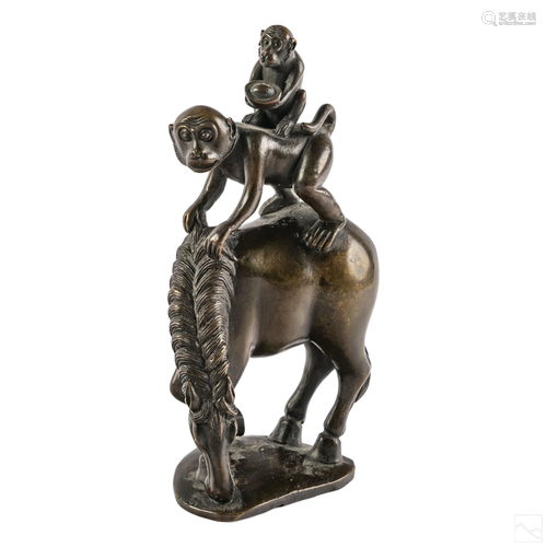 Chinese Vintage Bronze Horse and Monkeys Sculpture