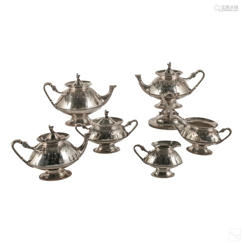 Gorham Sterling Silver Egyptian 6pc Tea Set 4125g