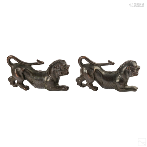 Chinese Vintage Bronzed Metal Foo Dog Sculptures