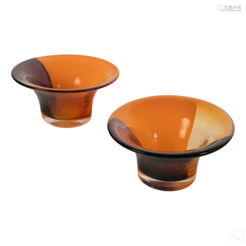 Murano Italian Orange Swirl Studio Art Glass Bowls