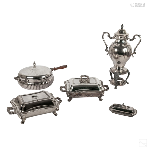 Silver Plate Casserole Dishes & Coffee Tea Samovar