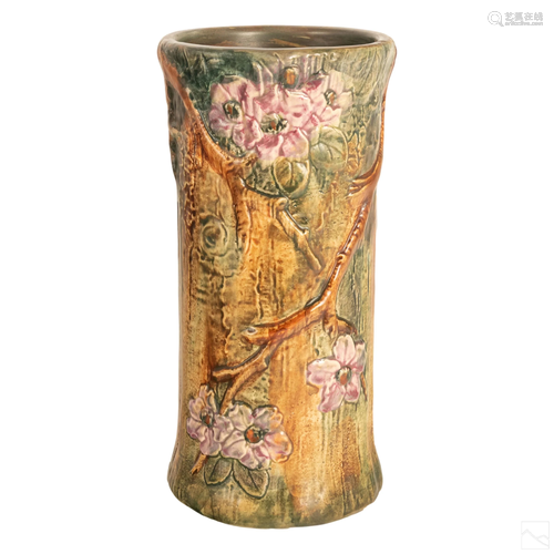 Weller American Pottery Woodcraft Pink Flower Vase