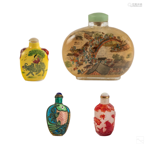 Chinese Export Snuff Bottles 4pc Estate Collection