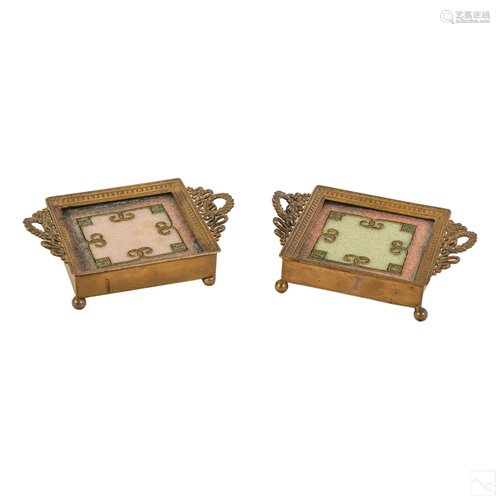 French Bronze Antique Framed Glass Coaster Trays