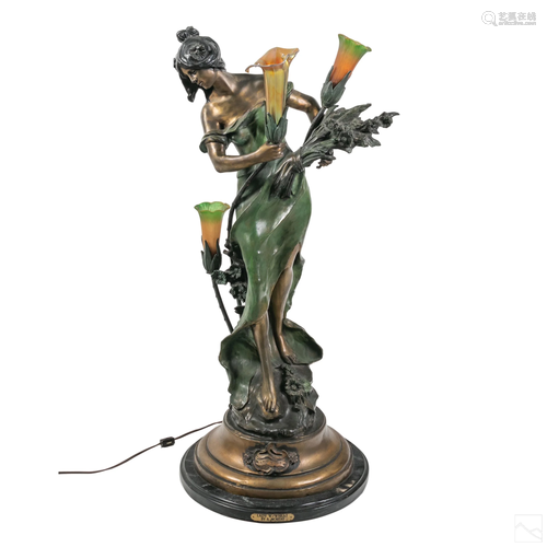 Bronze Art Nouveau Sculpture Lamp after A. Moreau