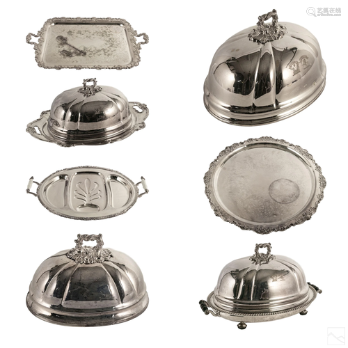 Silver Plate Antique Serving Platter Trays & Domes