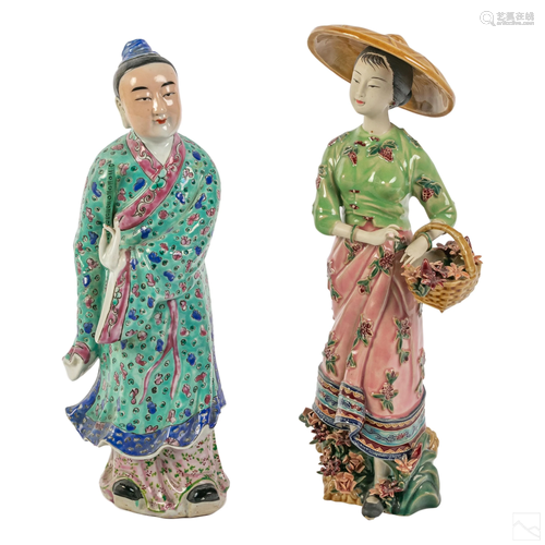 Chinese Polychrome Porcelain Figurine Sculptures