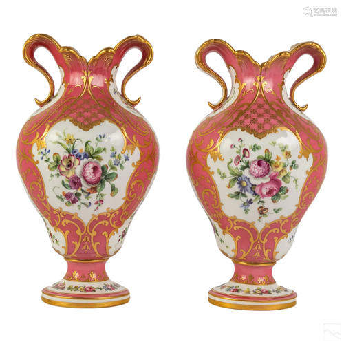 Antique PR Sevres Style Porcelain Gilt Flora Vases