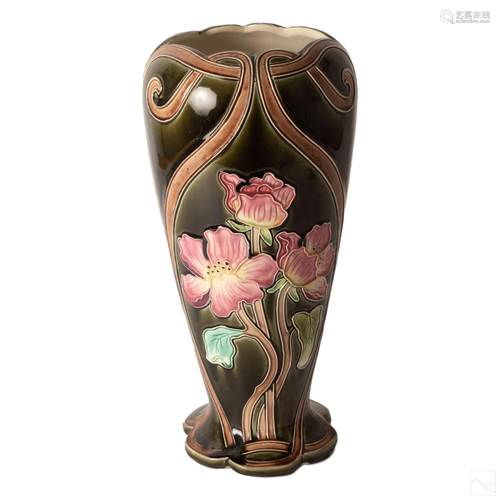 De Bruyn French Majolica Antique Pink Floral Vase