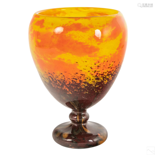 Schneider French Art Glass Pedestal Vessel Vase