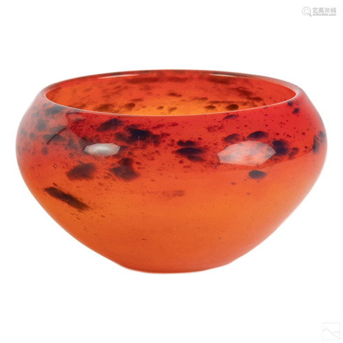 Schneider French Art Glass Red Orange Bowl Vase