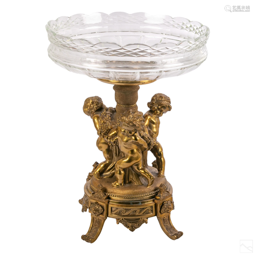 Baccarat Style French Bronze Cherubs Centerpiece