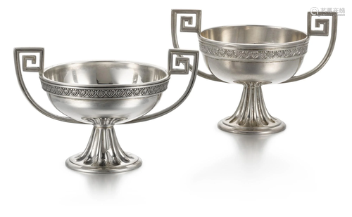 Pair of two-handled Fabergé silver trophy cups