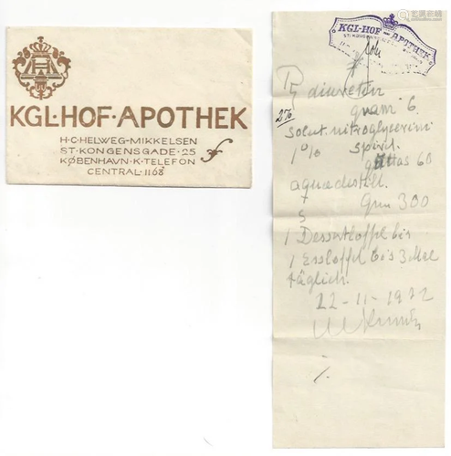 Maria Feodorovna Medical Prescription in Envelope 1923