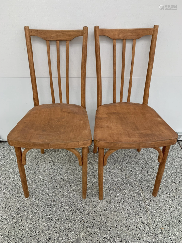 Pair Russian Wood Chairs with Spindle backs