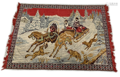 Russian Tapestry Rug Troika Scene