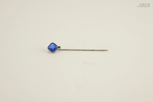 Metal Stick Pin Blue Glass