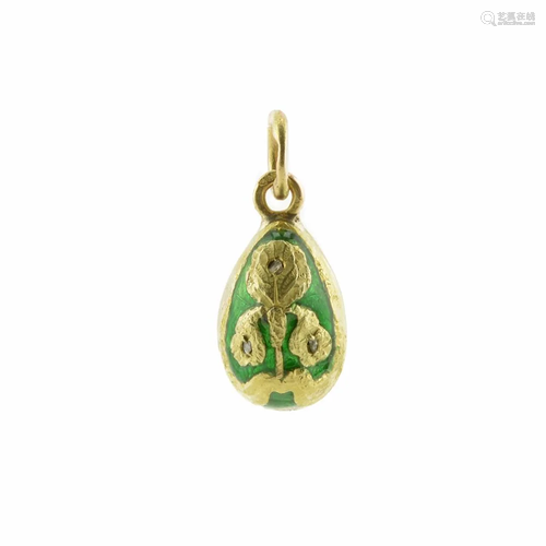 Russian gold, diamond and enamel miniature pendant egg