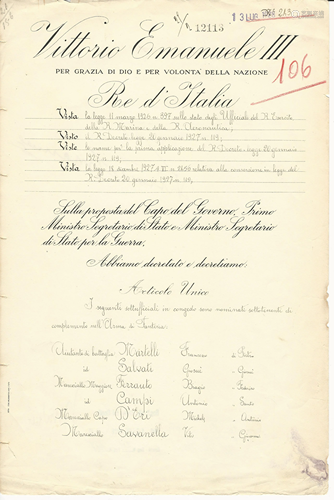 Victor Emanuele III and Mussolini Signed Decree