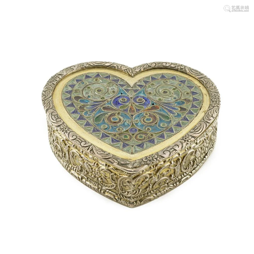 Heart shaped plique and silver Box