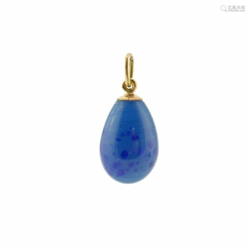 Russian gold mounted blue glass miniature pendant egg