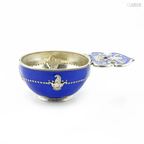 A Faberge gem-set silver and enamel charka