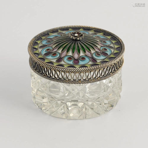 Norwegian silver and plique enamel lidded crystal box