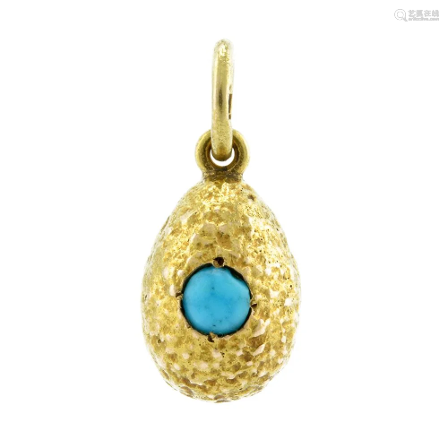 Russian gold cabochon turquoise pendant Easter egg