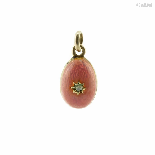 Russian gold, diamond & enamel miniature pendant egg