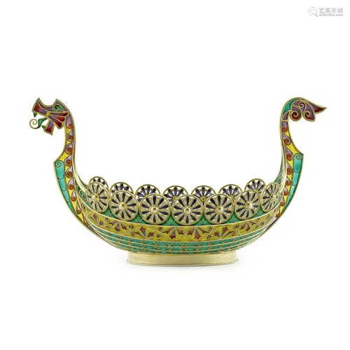 David Anderson Silver & plique enamel Viking boat