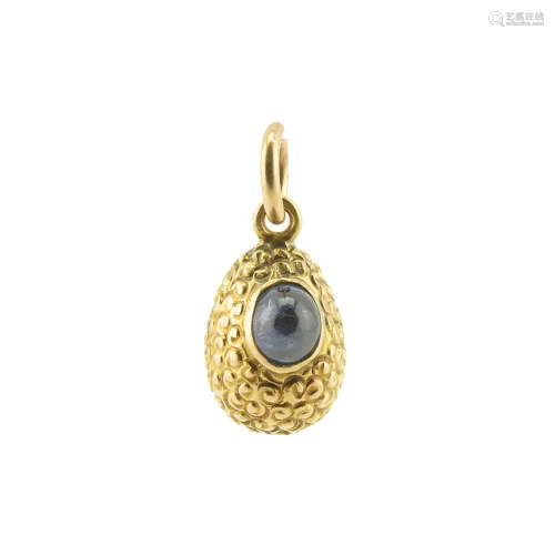 Russian gold & cabochon sapphire pendant Easter egg