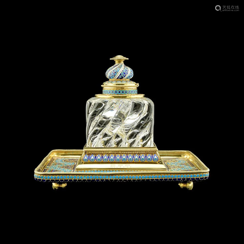 Antip Kuzmichev enamel and cut glass inkwell