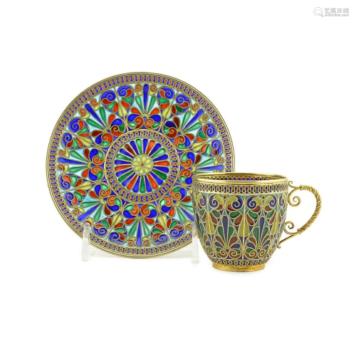 Marius Hammer Silver and plique enamel cup and saucer